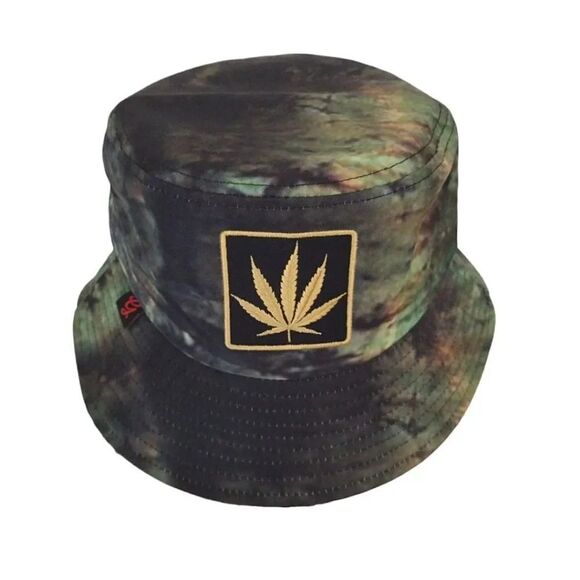Green Camouflage Tie Dye Leaf Embroidered Unisex Bucket Hat - Picture 6 of 12